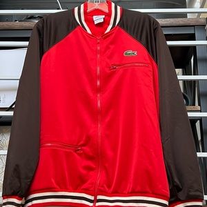 Lacoste Men’s Track Jacket Brown Red Raglan Sleeves Vintage Size 4 (Medium)
